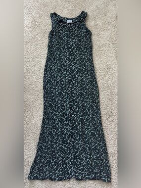Rabbit Rabbit Rabbit Vintage Black Maxi Dress with Mint Leaf Pattern